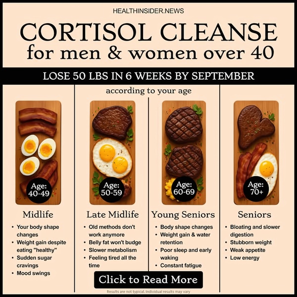 This ad creative uses a segmented infographic style to present common health symptoms broken down by age brackets from 40 to 70+.